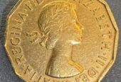 British Threepence coin dated 1956
